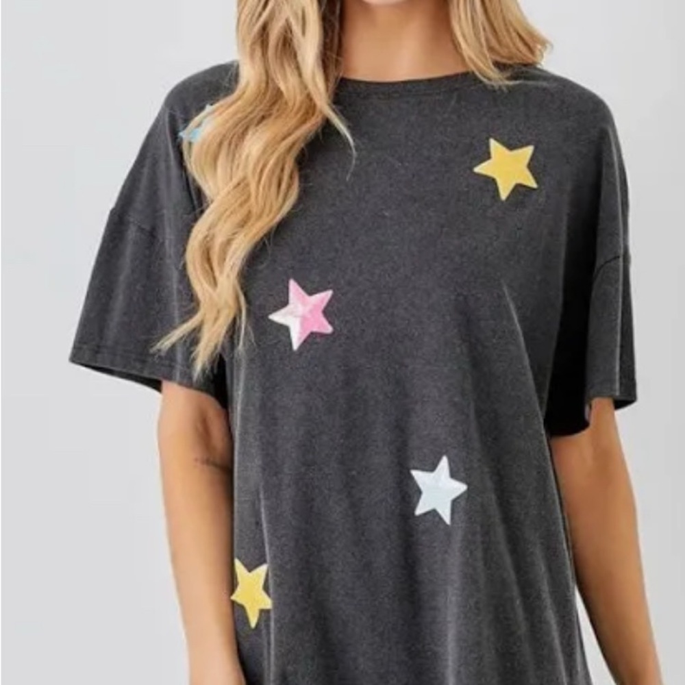 Gray Dress with Colorful Star Accents